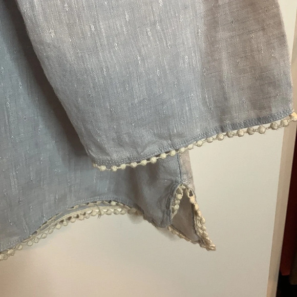 EUC WOMENS ZARA LINEN LIGHT BLUE BLOUSE WITH IVORY LACE TRIM sz XL - Picture 3 of 8